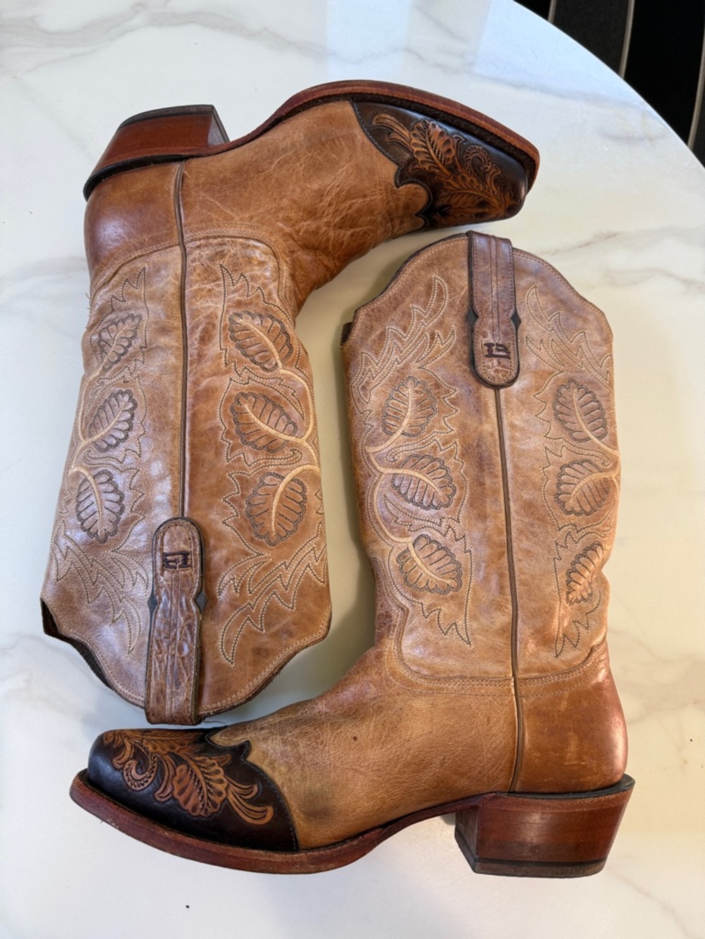 Tony Lama Brown Embossed Leather Cowboy Boots